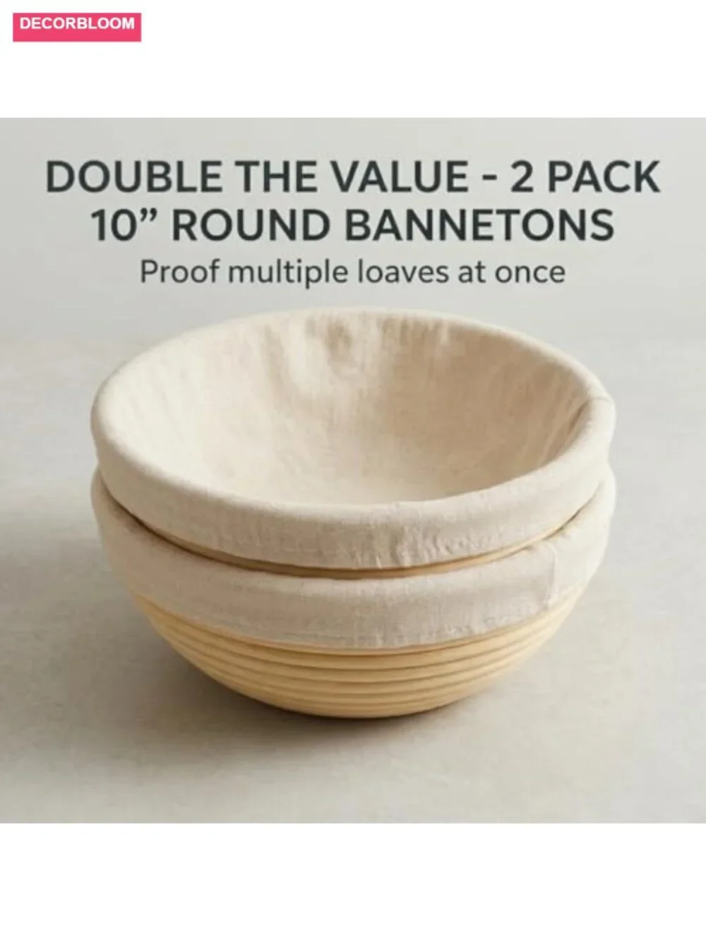Banneton Bread Proofing Basket Set 2 Pack 10 Inch Round with Liners